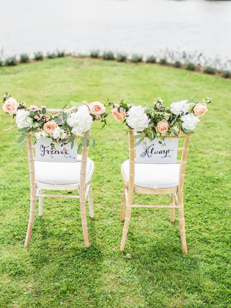 Two chairs marked Forever and Always